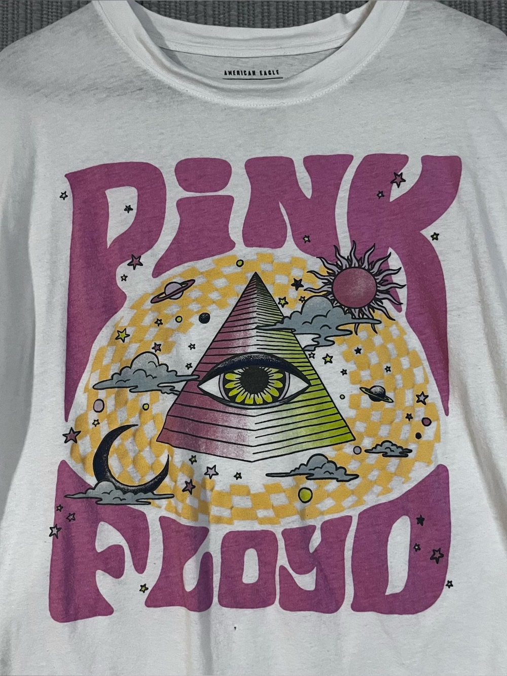 American Eagle AE Pink Floyd Band Tee White Short Sleeve Womens M Oversized